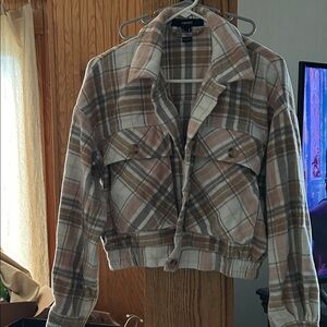 Forever 21 Plaid Teddy Jacket - Tan and Cream